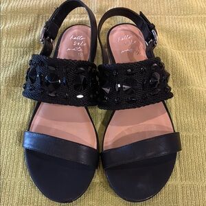 Banana Republic Black Flat Sandals with Embellishments, Size 7 1/2
